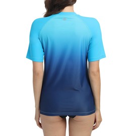 SURFEASY UV Shirt Women's Short-Sleeved UPF 50+ Swimming Shirt Quick-Drying Crew Neck Swimming Shirt S-XXXL, Blue gradient/blue, XL