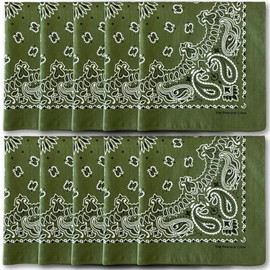 The Peacock Crew 10 Pack Olive Green Bandanas in Premium Soft Cotton for Men and Women