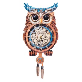 Cutywood 3D Wooden Puzzle Adults, 3D Puzzle Owl Clock with Roman Numerals, DIY Wooden Puzzle Model Kit for Decorations, Practical Gift for Family and Friends (43 cm x 21 cm)