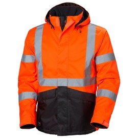 Helly-Hansen Alta Winter Jacket - Waterproof Work Jacket - ANSI Class 3 Reflective Rain Gear - 220g Insulation & Hi-Vis - 269 Orange/Charcoal - Large