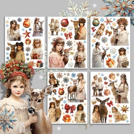 Transparent Decals Pack # Fairy Girl and Christmas Deer HANATABA Vintage Styled Transparent Stickers for Windows Glass Mirrors