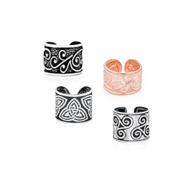 Set of Four Unisex Boho Celtic Knot Bali Tribal Style Swirl Vine Wide Ear Cuff Earring Helix 1 Piece Non Pierced Cartilage Black Oxidized Rose Gold Plated .925 Sterling Silver