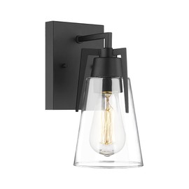 EAPUDUN Vintage Bathroom Lighting Fixtures Over Mirror, 1-Light Modern Vanity Lights Black Finish Industrial Wall Sconce with Clear Glass Shade, WLA1395-MBK
