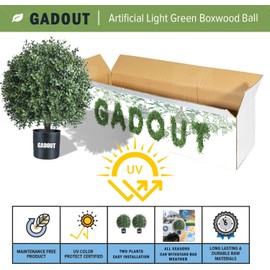 24''T 16''D Artificial Boxwood Ball Topiary Tree, Set of 2 Boxwood Ball-Shaped Artificial Topiary【UV Resistant】, for Porch Outdoor or Indoor