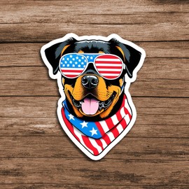 Rottweiler Patriotic Dog American Flag Glasses Sticker Decal, 5 inches | Water Proof | for car Bumper, Notebook, tumblers Sticker