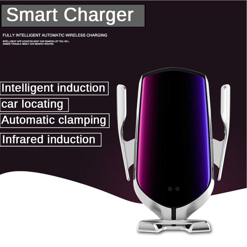 R1 10W Automatic Clamping Car Wireless Charger Silver(For IOS Interface