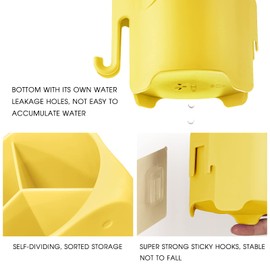 Hippywell Kids Toothbrush Holder, Cute Elephant Toothbrush Holders for Toddler, Toothbrush Toothpaste Holder for Bathroom, Toothbrush Organizer with 3 Slots and a Hook, Yellow