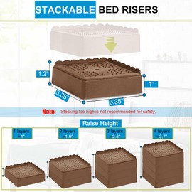 EGTTGIN Bed Risers 1 inch, 2 inch, 3 inch, 4 inch Heavy Duty, Adjustable Furniture Riser for Table Desk Couch Sofa Chair Recliner Leg Frame Dorm, Stackable Bed Raisers Blocks (Brown 8 Pack, 1 inch)