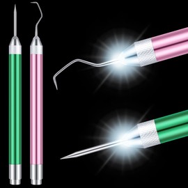 Therwen 2 Pcs LED Weeding Tools for Vinyl with Light Pin Hook Lighted Weeding Pen for Removing Iron on Tiny Vinyl Paper Silhouette Cutting Machines Supply(Pink, Green)