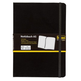 Idena 209284 DIN A5 notebook, FSC mix, ruled, cream-coloured paper, 192 pages, 80 gsm, black hard cover, pack of 1