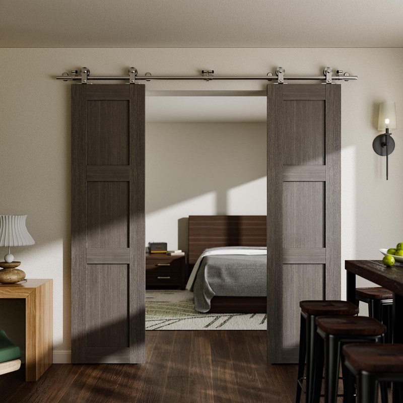 CCJH 7FT/84'' Stainless Steel Sliding Track Barn Door Hardware Kit