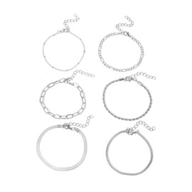 Thoquene Women's Stainless Steel Bracelet, Adjustable Silver Bracelet, Jewellery Bracelet for Girls, Pack of 6, Stainless Steel