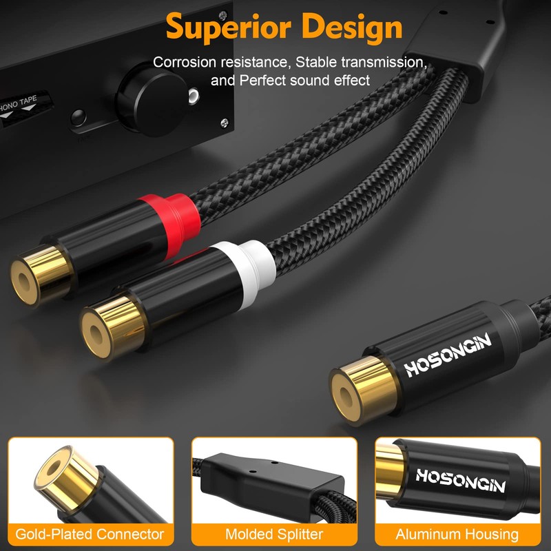 HOSONGIN RCA Splitter 1 Female to 2 Female Audio Cable