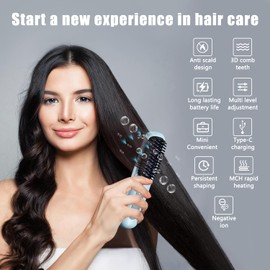 Go Brush Pro 2025 New Portable Straightener Cordless Hair Straightener Brush,Upgrade Gobrush Pro Hair Straightening Irons for Women,Ceramic Coating,Lightweight for Touch-ups (Blue)