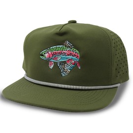 Gritty Bull Trout Hat for Men - Dri-Fit Snapback Fishing Cap with Embroidered Rainbow Trout - Adjustable and Breathable Outdoor Mesh Back Trucker Hat (US, Alpha, One Size, Olive)