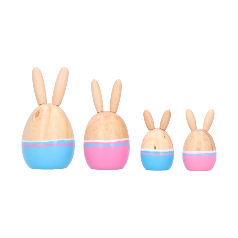 Wood Rabbit Family Figures Handcraft Decoration Ornament for Living Room