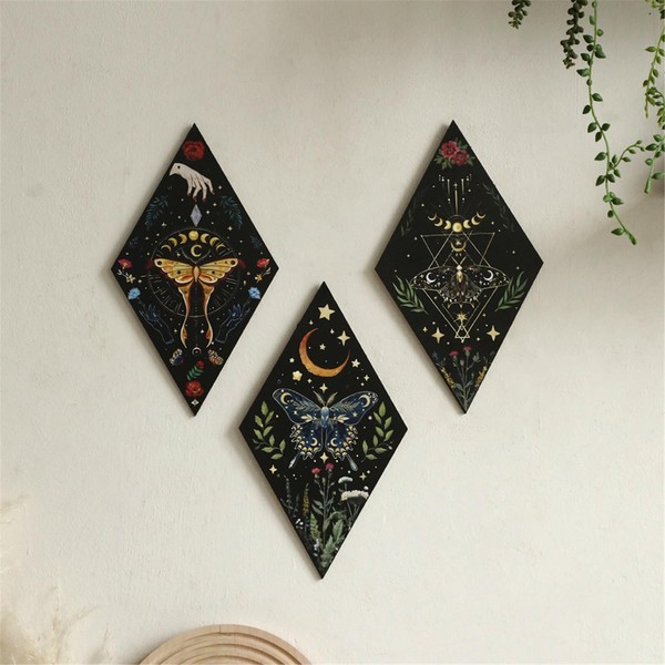 champracer Mondphasen Wanddeko aus Holz, Wohnzimmer Schmetterling Wanddekoration Wand Deko