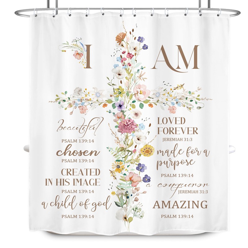 LIGHTINHOME Inspirational Shower Curtain 60Wx72H Inches,Christian Bible Verses Bathroom Decor,