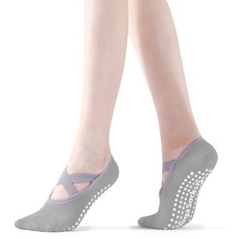 Minmex Yoga Socks, Ballet, Pilates, Non-slip, Women’s Yoga Suit Socks, Breathable, Durable, Antibacterial, Deodorization, Women’s Yoga Wear, Ballet, Sports, Daily Life, 1 Pair (One Size), gray