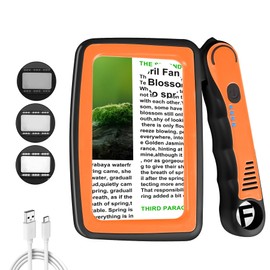 Magnifying Glass with Light, 5X 10X 45X Rechargeable Large Page Magnifier with 20 LED Lights, Folding Handheld Dimmable Magnifier for Reading Small Print for Seniors(Black & Orange)