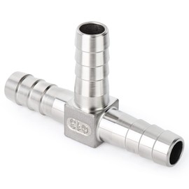 TAISHER 2PCS 304 Stainless Steel 5/8" x 5/8" x 5/8" Hose Barb Fittings，3 Way Tee T Shape Joint Splicer Mender Fitting Union for Fuel/AIR/Lquid/Gas with 6PCS Hose Clamp