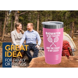 Badminton Player Pink Edition Viking Tumbler 20oz - Badminton is my therapy - Badminton Player Racket Sport Theme for Athlete Net Birdie Court Game
