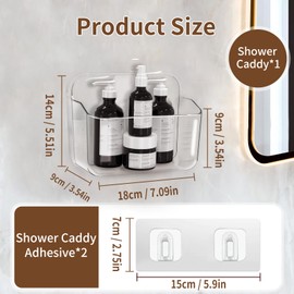 Lsnisni Acrylic Shower Shelves,Self Adhesive Bathroom Shelf No Drilling, Clear Shower Caddy with Adhesive Strips, Drain Holes, Wall Mounted Shower Organizer for Bathroom Storage, Small