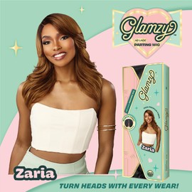 Sensationnel Glamzy Lace Part Wigs - Zaria Glueless Hand Tied Wider Parting Synthetic Hair (LIGHTASHBROWN)