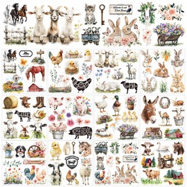 AHANDMAKER 12 Sheets Farm Animal Rub on Transfer Stickers, Farmhouse Decals, Chicken Cow Sheep Pig Duck Rabbit Sticker for Crafts Glass Wood Furniture Home Decor, 5.5x5.5"