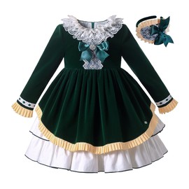 Pettigirl Girl Vintage Autumn Winter Green Christmas Long Sleeve Casual Clothes Toddler Formal Festival Fashion Dresses