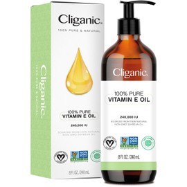 Cliganic 100% Pure Vitamin E Oil for Skin, Hair & Face 240,000 IU (8oz), Non-GMO Verified | Natural D-Alpha Tocopherol