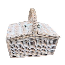 Small White Double Lidded Hamper Wicker Basket