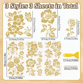 WANDIC 3 Sheets Rub on Transfer Stickers, Golden Vintage Stickers with Flower Pattern, European Style, Waterproof, Furniture, DIY Crafts, Embellishments for Photo Album and Scrapbook, 15 x 30 cm