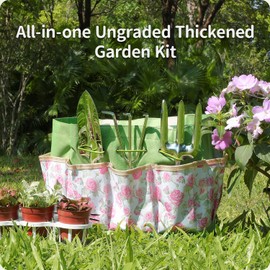 HoHaing Garden Tool Set,10 Piece Garden Kit,Heavy Duty Stainless Steel Gardening Hand Tools with Durable Storage Tote,Rust-Proof Garden Tools,Gardening Gifts for Women Men Pink Floral Pattern Design