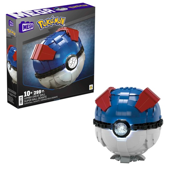 MEGA Pokémon Building Toys for Adults, Buildable Jumbo Great Ball with 299 Pieces and Lights, 5 in Tall, for Collectors, HMW04