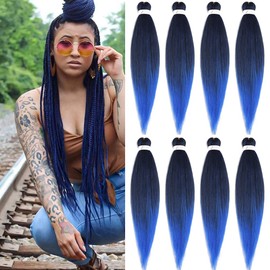 Pre stretched Braiding Hair 30 Inch 8 Packs Professional Hair Extensions Synthetic Braid Hair Crochet Braids Soft Yaki Texture Hot Water Setting(30",mixed black & blue)