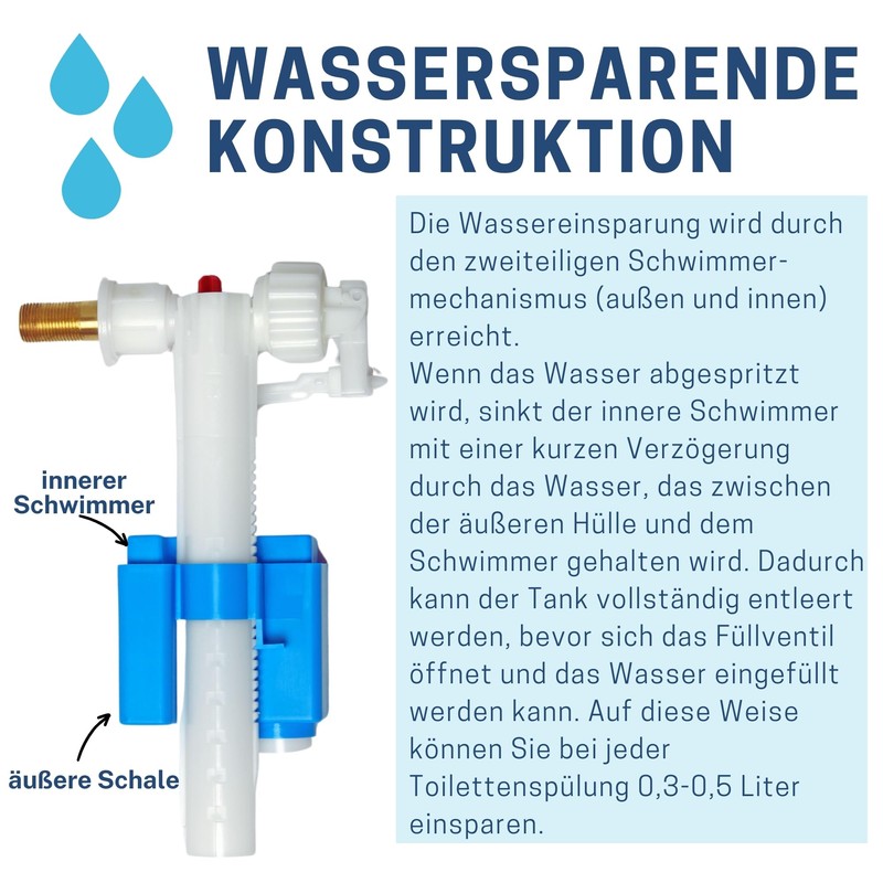 Universal Filling Valve, Float Valve for Plastic and Ceramic Cisterns