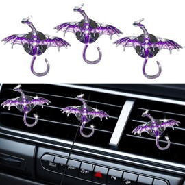 LHDOS 3PCS Bling Dragon Wyvern Car Dashboard Air Vent Trim Clips, Crystal Rhinestone Enamel Dragon Car Air Outlet Clip, Car Interior Decoration Charm Accessories for Women (Purple)