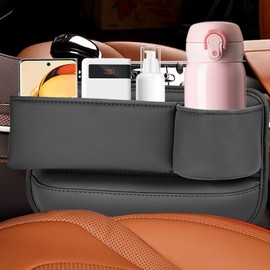 Car Seat Side Crevice Filler,Car Leather Crevice Slot Bag With Cup Holder - Auto Console Side Bag, Adjustable Interior Organizer For Automotive Accessories
