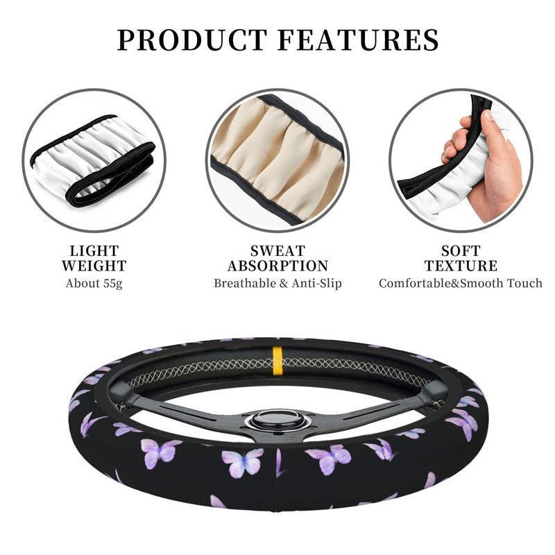 Purple Butterfly Car Steering Wheel Cover Non-Slip
