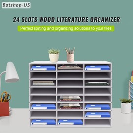 Gdrasuya10 Classroom Office Mailbox 24 Slots Literature Mail Organizers Desktop File Sorter Paper Letter Holder Literature Document Cabinet PVC Mail Center Adjustable Shelf, White