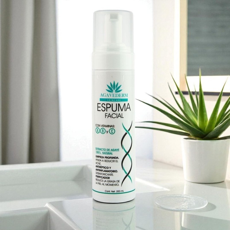 AGAVEDERM Espuma Facial con Extracto de agave, Vitaminas A, B,