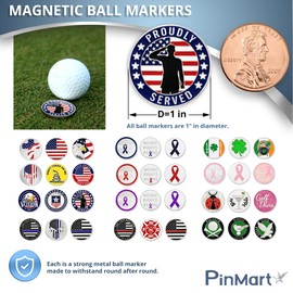 PinMart’s Thin Blue Line Bundle Pack of 9 Golf Ball Markers - Golf Accessories for Men and Women – United States Police and American Flag Magnetic Golf Ball Markers Set of 9 Markers