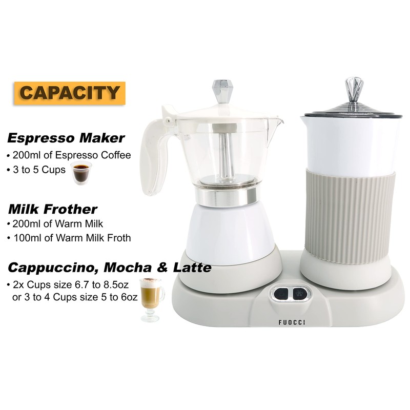 FUOCCI Espresso Maker With Milk Frother; 3 Cups Italian Coffee
