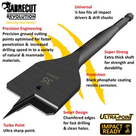 5 x SabreCut SCRIW35_5 35mm x 152mm Impact Rated Flat Wood Spade Bits Compatible with Bosch Dewalt Makita Milwaukee and Many Others