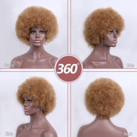 Traqur Wig 70's Curly Wigs for Black Women,Large Bouncy Fluffy and Soft Natural Looking Afro Kinky Wig, 8 Inches 60s Black Wigs (Light Brown)
