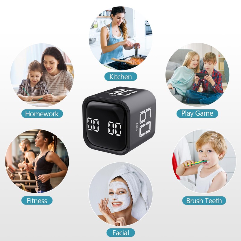 Cube Timer,Rotation Timer,5/10/30/60 Minutes and Custom Countdown,Productivity Timer,Pause and Resume,Silent,Vibrate