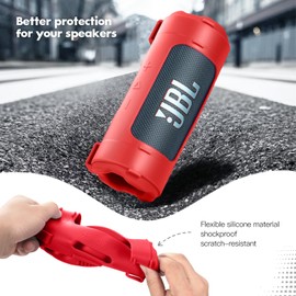 EUGOOCX Silikon-Schutzhülle kompatibel mit JBL Flip 7 tragbaren Lautsprecher, weiche Schutzhülle mit Schultergurt und Fahrradgurt (rot)