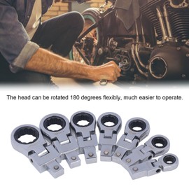lvifloae 8Pcs Ratchet Wrench 180° Flex Head Alloy Steel Tool Set Kit for Tubing Maintenance Flexible Ratcheting Open End Wrench Set for Maintenance, Ratcheting Line Wrench Set