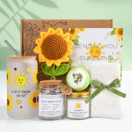 Gift Baskets for Women, Sending Sunshine Sunflower, Thinking of You Care Package Unique Gift Baskets for Women, Get Well Soon Gift Basket, Birthday Gifts for Women Friends Sister Coworker Mom